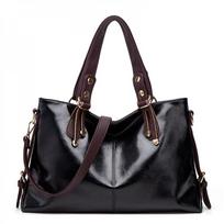 Retro Minimalist Atmosphere Large-Capacity Wide Shoulder Strap Solid Color Tote Bag Ladies' Fashion Multi-Layered Wax Oil Leather juoda