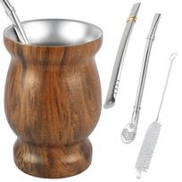 Yerba Mate Cup Natural Gourd/Tea Cup Set 304 Stainless Steel Coffee Water Mate Cup With Bombillas and Cleaning Brush 1 Set