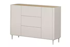 Chest Of 2 Door Elivo With Drawers - Cashmere / Oiled Oak / Cashmere Legs
