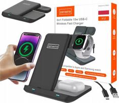 Belaidis indukcinis įkroviklis skirtas ausinėms telefonui išmaniajam laikrodžiui 3in1 15 W USB-C Zenwire X12