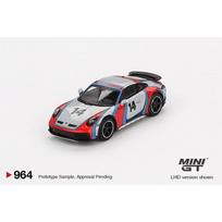 Mini GT Modeliukas 1/64 2024 Porsche 911 (992) Rally Tribute Dakar Ice Grey Metallic, red/blue/silver (yra Sandėlyje)