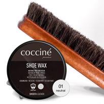 Coccine batų vaškas shoe wax, juodas, 40 g + Batų šepetys su arklio šeriais, 16 cm