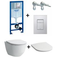 Potinkinis unitazo rėmas GROHE Rapid SL 5 in 1 + pakabinamas unitazas su su Slim dangčiu Laufen Pro New