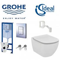Potinkinis unitazo rėmas GROHE Rapid SL 5 in 1 + pakabinamas unitazas IDEALUS STANDARTAS Tesi Aquablade su su Slim dangčiu