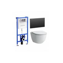 Potinkinis unitazo rėmas LAUFEN 4 in 1, juodas-matinis + pakabinamas unitazas LAUFEN Pro Rimless su SLIM Slowclose dangčiu
