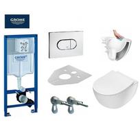 Potinkinis GROHE Rapid SL rėmas su chromuotu mygtuku ir unitazu DEANTE Peonia Rimless