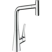 Virtuvė (plautuvės) maišytuvas su ištraukiamu snapu HANSGROHE Metris Select 320, chromo plunksnos, 73803000