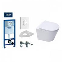 Potinkinis GROHE Rapid SL rėmo rinkiniai 4 in 1 su baltu mygtuku's klozetu SAT Infinitio Compact Rimless