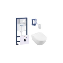 Potinkinis unitazo rėmas GROHE Rapid SL 5 in 1 + pakabinamas unitazas VILLEROY & BOCH Subway 2.0 Direct Flush WC su SlimSeat dan