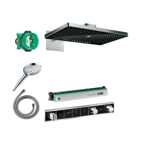 Potinkinis termostatinis dušas 5 in 1 komplekte HANSGROHE Rainmaker Select 460 3jet, juoda/chromuota