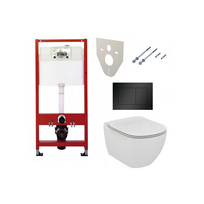 Potinkinis WC rėmas TECE su juodu mygtuku (4 in 1) IDEAL STANDARD Tesi AquaBlade pakabinamas unitazas su softclosing dangčiu