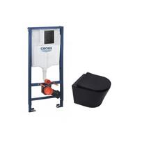 Potinkinis universalus unitazo (WC) rėmo rinkiniai GROHE (3 in 1) + pakabinamas unitazas SAT INFINITIO Compact Rimless juodas s