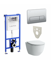 Potinkinis unitazo rėmas LAUFEN 4 in 1, nerūdijančio plieno + pakabinamas unitazas LAUFEN Pro Rimless su SLIM Slowclose dangčiu