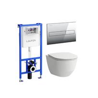 Potinkinis unitazo rėmas LAUFEN 4 in 1, chromuotas-matinis + pakabinamas unitazas LAUFEN Pro Rimless su SLIM Slowclose dangčiu