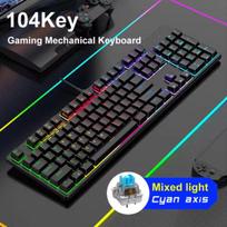 104 klavišų RGB apšviesta mechaninė klaviatūra, laidinė žaidimų klaviatūra, eSporto klaviatūra, ergonomiško dizaino klaviatūra nešiojamam kompiuteriui, stacionariam kompiuteriui