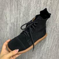 Madingi odiniai moteriški batai suvarstomi „Ankel Boots“ didesnio dydžio laisvalaikio plokščiapadžiai, neslystantys moteriški batai 36 juoda