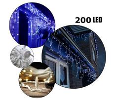 200 LED 8 metrai lempučių lauko girlianda varvekliai su baltu laidu, šaltai baltos spalvos flash