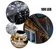 100 LED 4 metrai lempučių lauko girlianda varvekliai su baltu laidu, šaltai baltos spalvos flash