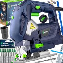 Elektrinis siaurapjūklis WUBER WR-JS-1200, 1200 W, 0–3000 aps./min, lazerinis vedlys, LED apšvietimas, 45° kampo reguliavimas, dulkių nutraukimo sistema, 10 pjūklelių rinkinys