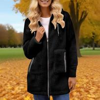 Women's Solid Color Fashionable And Winter Zipper Pocket Lamb Wool Jacket L juoda