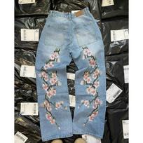 ZYLLO Y2K Harajuku Retro Džinsai Meniniai Vyšnių Žiedų Siuvinėjimai Džinsiniai Kelnės Aukštos Gatvės Laisvos Tiesaus Kirpimo Kelnės M mėlyna