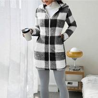 Women's Autumn/winter Lamb Cardigan Hooded Zipper Fleece Casual Coat L juoda