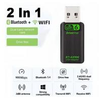 AX900 USB WiFi 6 Bluetooth 5.4 adapteris 2 viename raktas 2,4G ir 5 GHz USB WiFi tinklo belaidis WLAN imtuvas kompiuteriui/nešiojamajam kompiuteriui, nereikia tvarkyklių