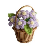 Nertas gėlių vazone dekoras Rankų darbo mezgimas Gėlių ornamentas Baigtas rankomis austas gėlė Namų biuro stalo puošmena violetinė
