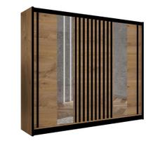 Drabužių spinta su veidrodžiu SANTINO 250x215 cm ąžuolas craft/juoda