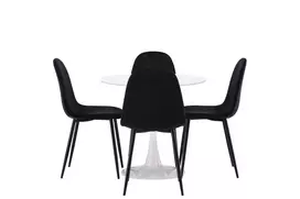 Hamden Valgomojo stalas - baltas MDF + poliarinė valgomojo kėdė - juodos kojos / juoda Velvet_4
