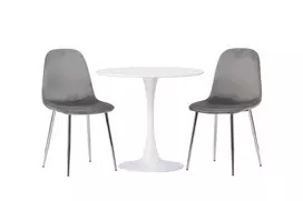 Hamden Valgomojo stalas - baltas MDF + Eva valgomojo kėdė - šviesiai pilka / šviesiai pilka Velvet _2