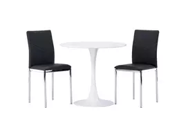 Hamden Valgomojo stalas - baltas MDF + valgomojo kėdė Lily - chromuota koja / juoda PU _2