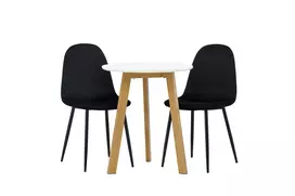 Valgomojo stalas Leonora φ65 - Oaklook / Baltas MDF + Valgomojo kėdė Polar - Juodos kojos / Black Velvet _2