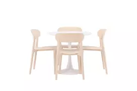 Hamden Valgomojo stalas - balta MDF+stol Valgomojo kėdė - Nature Wood plastic composite_4