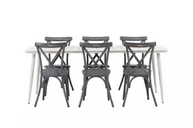 Lina Valgomojo stalas - smėlio spalvos - 200*90 +Tablas Diningkėdė Aluminium - juoda /