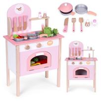 Medinė vaikiška virtuvėlė su priedais – ECOTOYS rožinė