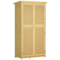 Medinė įrankių stoginė su asfaltuotu stogu, žaliuzinėmis durimis, 4 skyriai, natūrali, 87x46,5x160cm