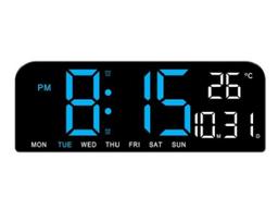 Led GH0707 pastatomas bei pakabinamas skaitmeninis laikrodis su data ir temperatura. Mėlyni skaičiai.