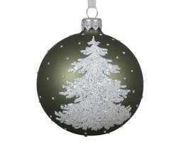 Stiklinis kalėdinis eglės žaisliukas XMAS TREE, rozmarinų žalios sp., 8 cm, 1 vnt