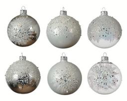 Stiklinis kalėdinis eglės žaisliukas BAUBLE, įvairių sp., 6 rušys, 8 cm, 1 vnt