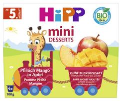 HiPP ekologiška obuolių, persikų ir mangų tyrelė, nuo 5 mėn., 4x100 g., 5805