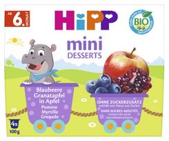 HiPP ekologiška obuolių, mėlynių ir granatų tyrelė, nuo 6 mėn., 4x100 g., 5812