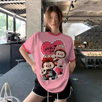 Fashion trend LABUBU printing style short-sleeved T-shirt summer cartoon top S