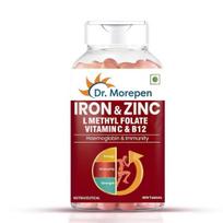 DR. MOREPEN Iron & Zinc Tablets | Enriched with Iron, Zinc, Vitamin C & B12 | Natural & Safe for Men and Women | 60 Veg Tablets