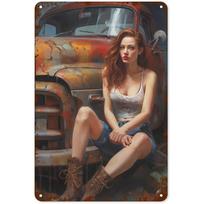Vintage Pinup Girl Fast & Sexy Girls Classic Car Automobile Metal Tin Sings For Man Cave Garage Bar Cafe Clubs Car Decor Posters 20X30CM