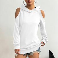 Women's Fashion Casual Solid-color Long-sleeved Off-the-shoulder Hooded Sweatshirt M balta