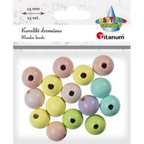 Dekoracija karoliukai mediniai MIX 15mm/15vnt., TITANUM