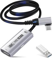 "Guermok" 4K USB 3.0 HDMI vaizdo įrašymo kortelė transliacijai, PD100W, 90° USBC, 1,0 m 4K @ 60FPS 1080P @240FPS HDMI į USB A/C vaizdo įrašymo įrenginiai, skirti planšetiniams kompiuteriams / staliniams kompiuteriams / MacOS / komutatoriams / fotoaparatam