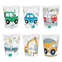 Popieriniai puodeliai su automobiliais ir kelio ženklais, 220ml, 6 vnt.