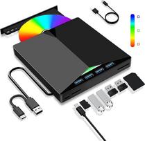 Dictien išorinis CD DVD diskas, išorinis USB 3.0 Type-C su SD/TF kortelių skaitytuvu, nešiojamasis CD/DVD +/-RW įrašymo įrenginys, greitas duomenų perdavimas kompiuteriui, nešiojamajam kompiuteriui, staliniam kompiuteriui, Win11/10/8/7/XP, Linux, Mac OS,